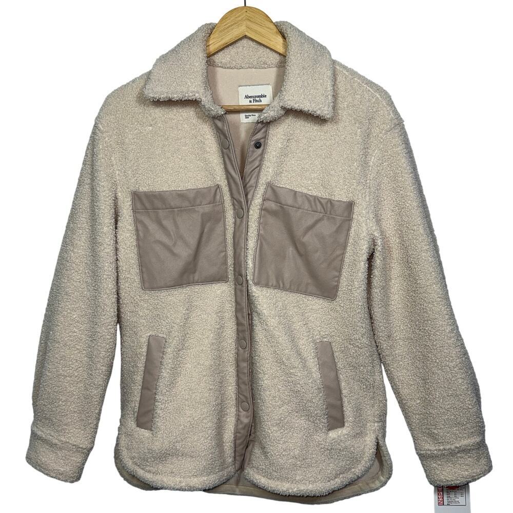 Abercrombie & Fitch Cream Faux Fur Sherpa Utility Teddy Jacket Coat Womens Sz XS